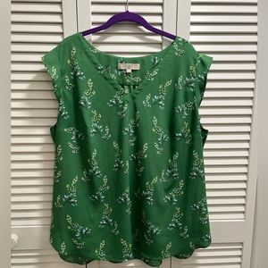 Loft Green short sleeved blouse with branches